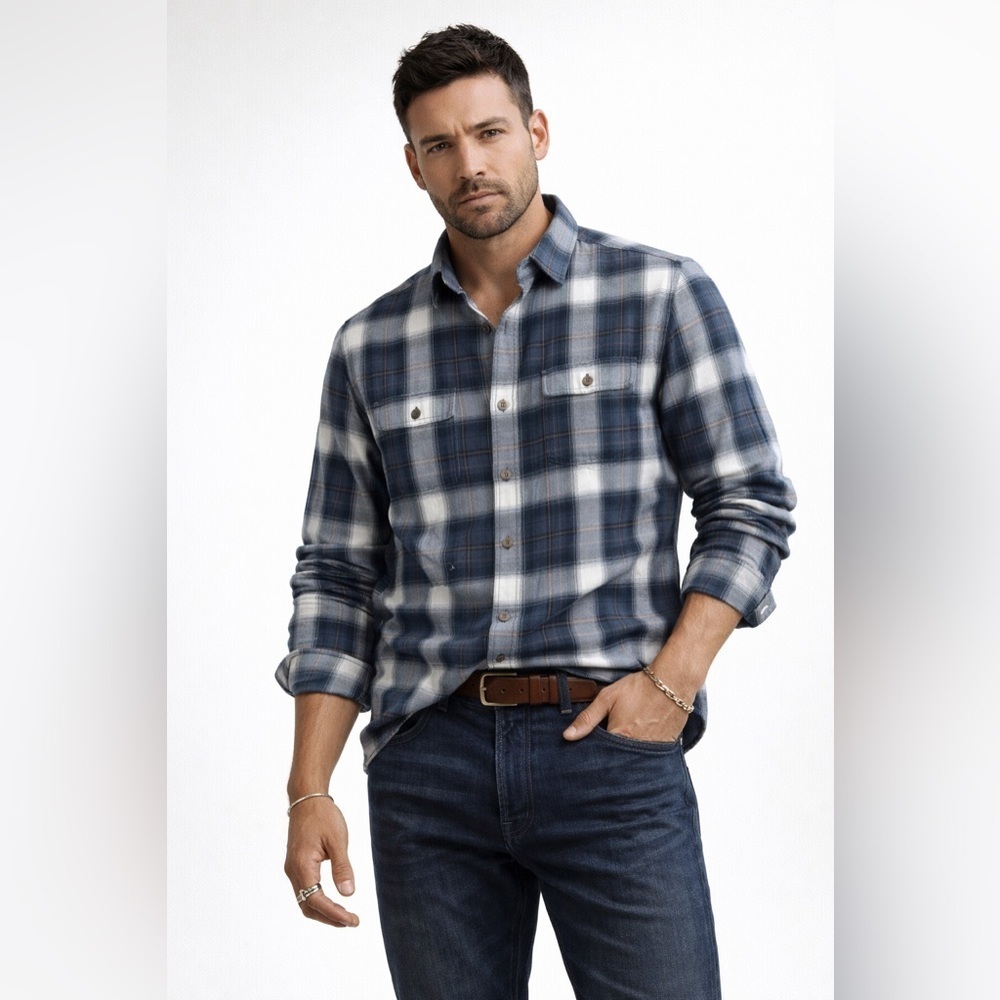 KUHL Plaid Flannel Button Down Shirt Blue Gray Men’s M Outdoor Casual